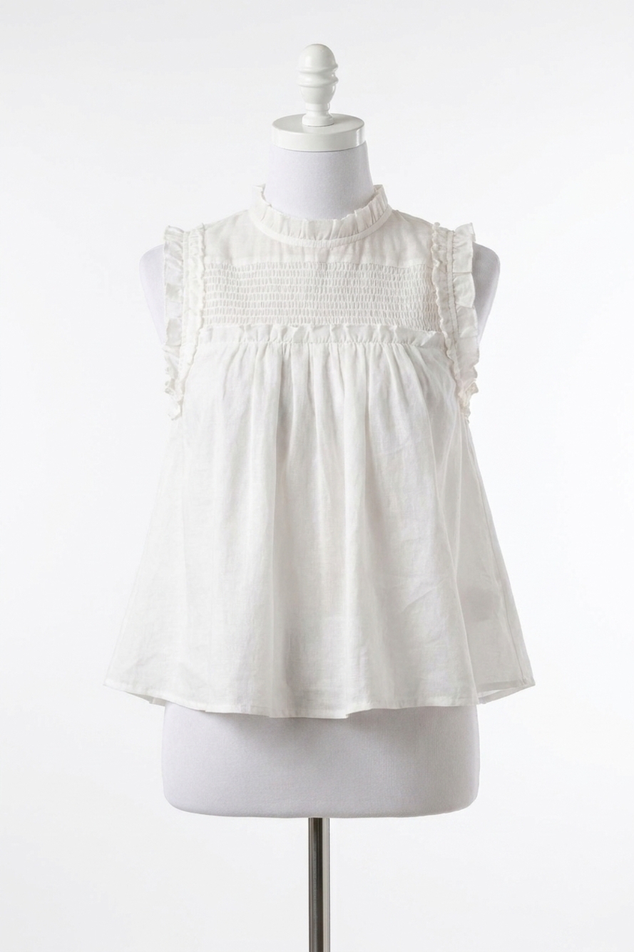 NEW ELAN high neck sleeveless ruch front top in white